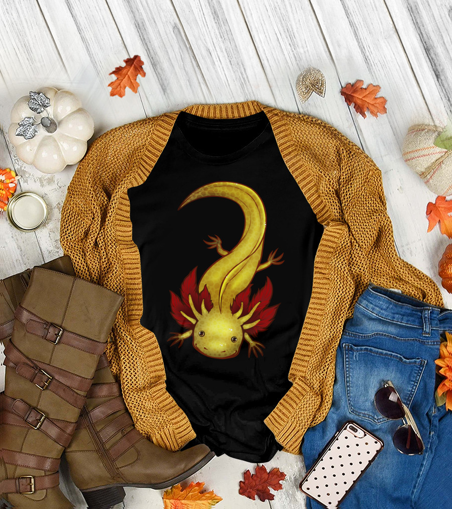 GFP Copper Axolotl with Vibrant Red Gills and Golden Body T-Shirt
