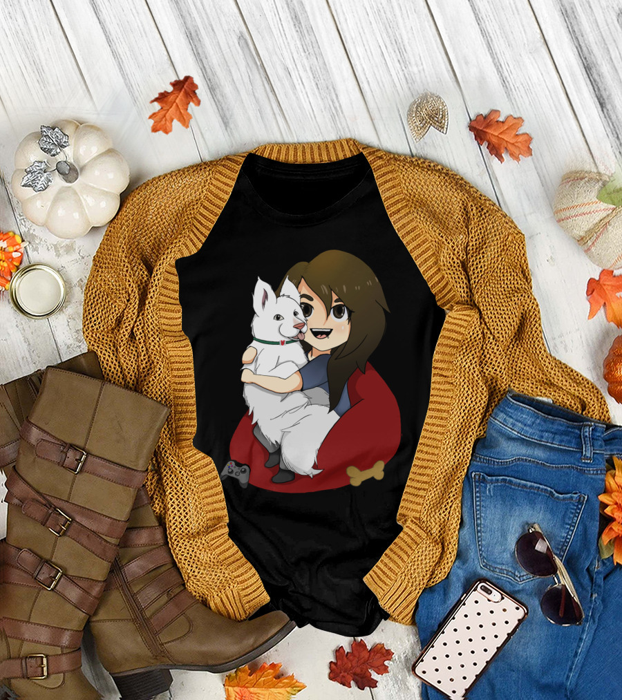 Ghost Cuddles Case By with Girl and Dog on Bean Bag with Video Game Controller T-Shirt