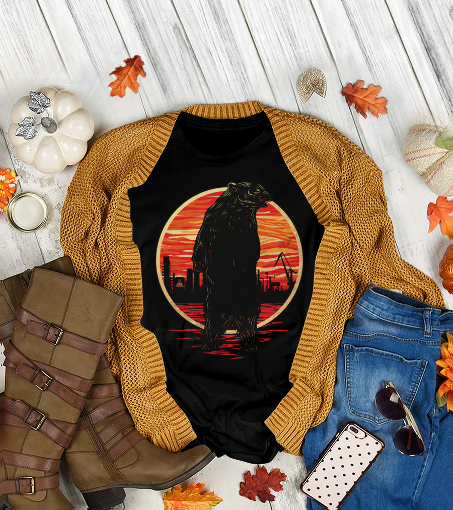Bear Silhouette Enaugh Industri T Urban Sunset Scene T-Shirt
