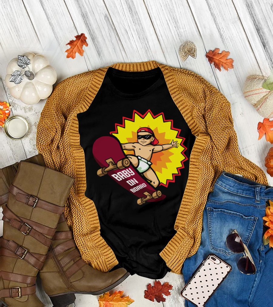 Baby On Board Skateboarder With Sunglasses and Cap T-Shirt