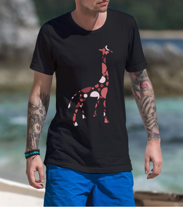 Giraffe Dots Red And White T-Shirt