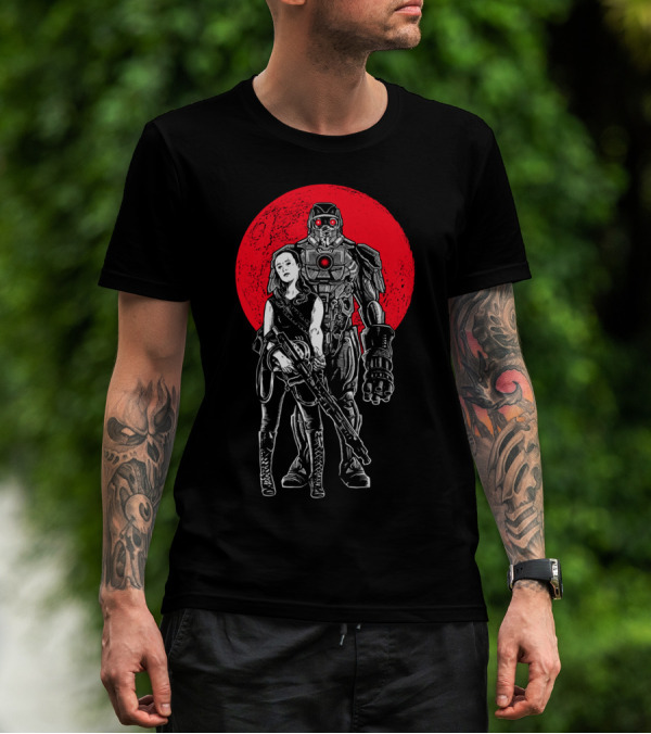 Heavy Weapon Duo With Red Moon Background T-Shirt
