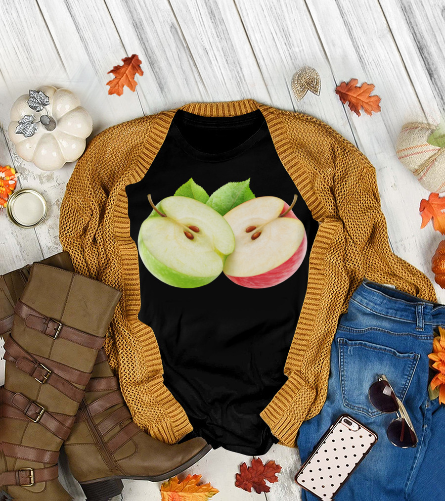 Two Apple Halves Green and Red Split Apple T-Shirt