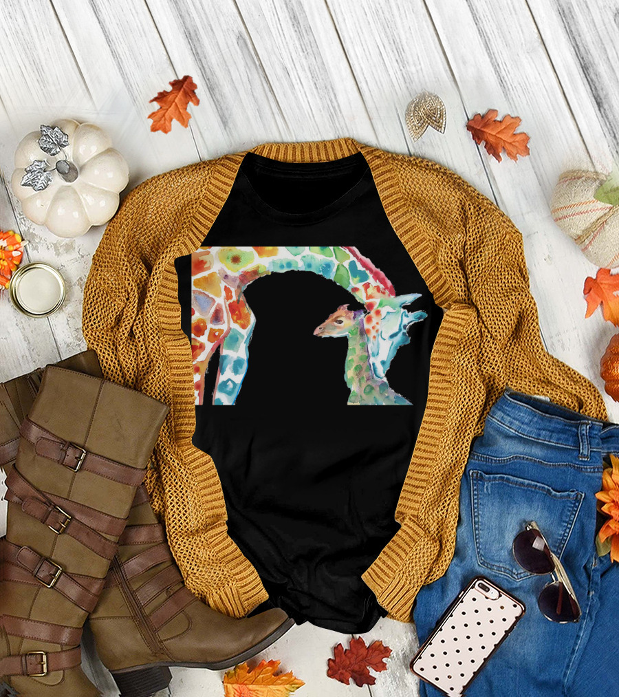 Giraffes Stud Watercolor Vibrant Colors T-Shirt