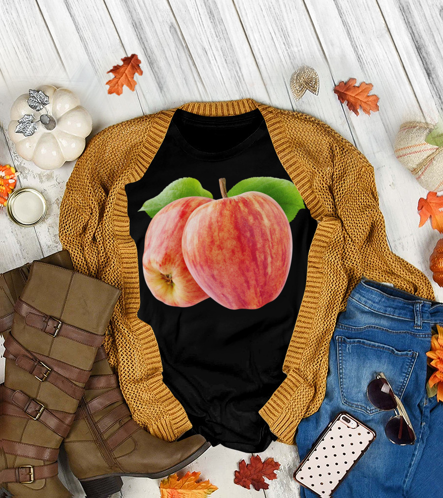 Two Red Apples with Green Leaves T-Shirt