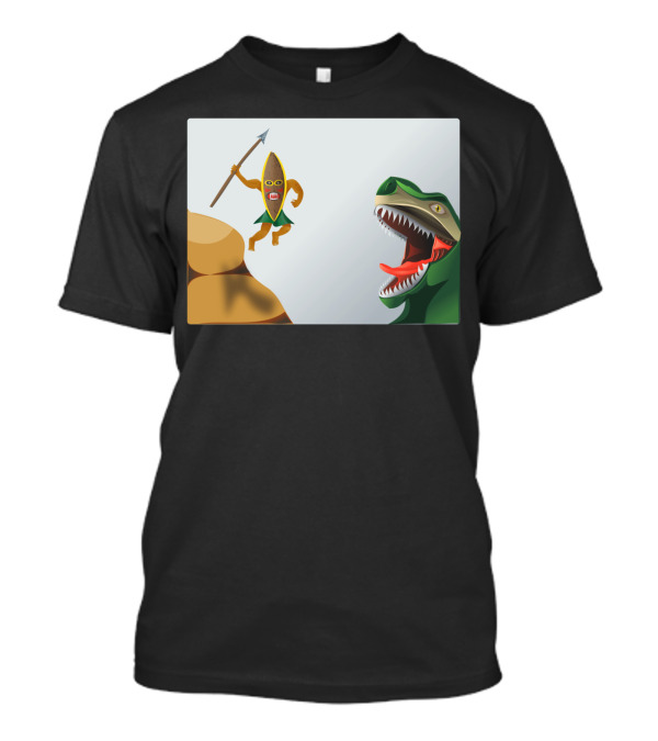 Dinosaur Hunter With Spear-Wielding Warrior And Roaring T-Rex T-Shirt
