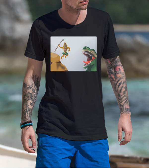 Dinosaur Hunter With Spear-Wielding Warrior And Roaring T-Rex T-Shirt