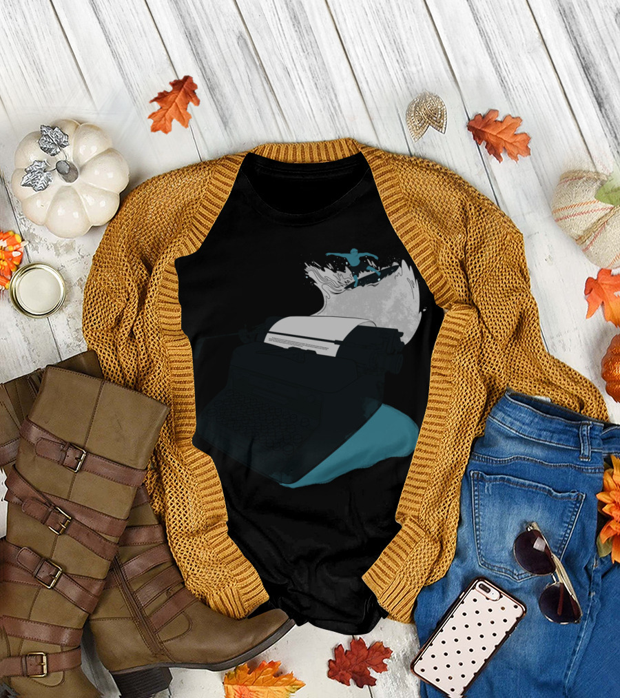 Typewriter Surfer on Ocean Wave T-Shirt