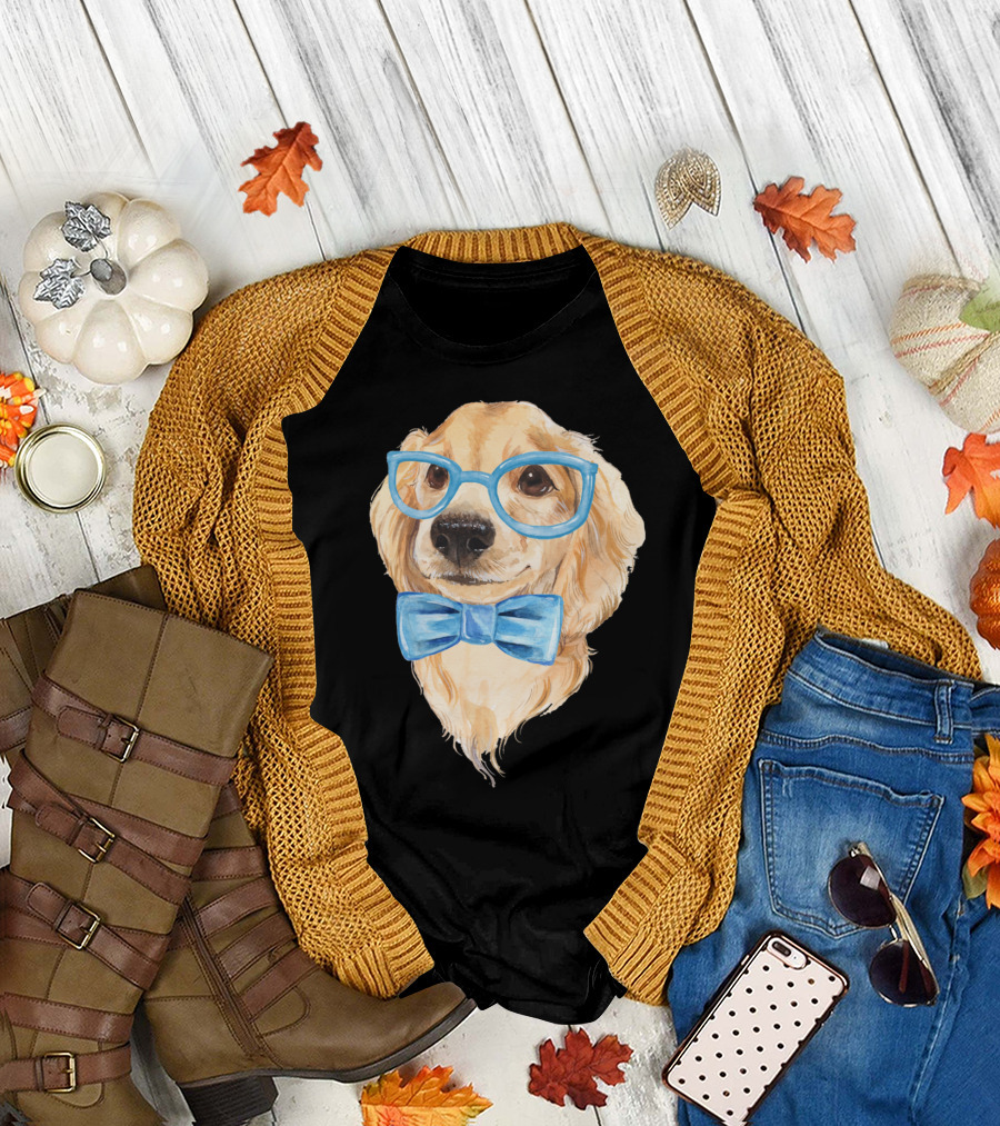 Cute Dog in Glasses and Bow Tie T-Shirt