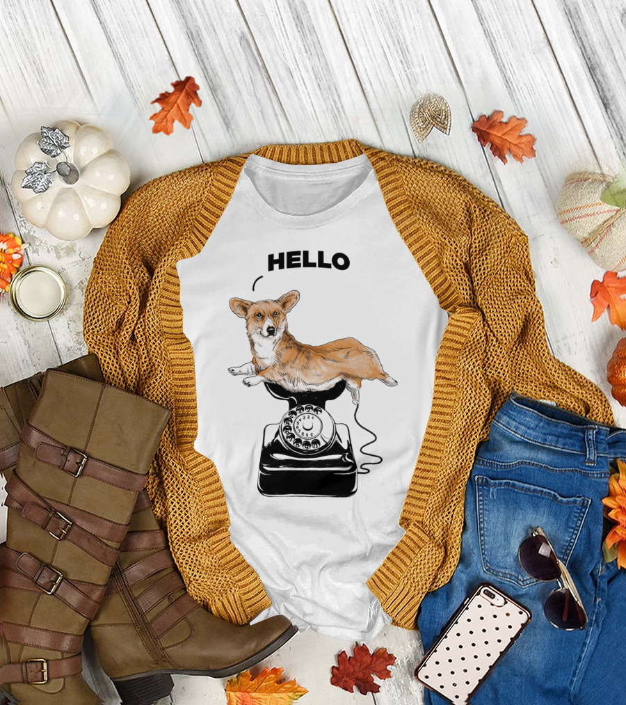 Hello Corgir Vintage Phone Connection T-Shirt