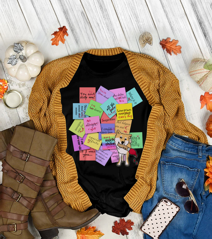 Shiba Takes Back Grammar with Sticky Note Corrections T-Shirt