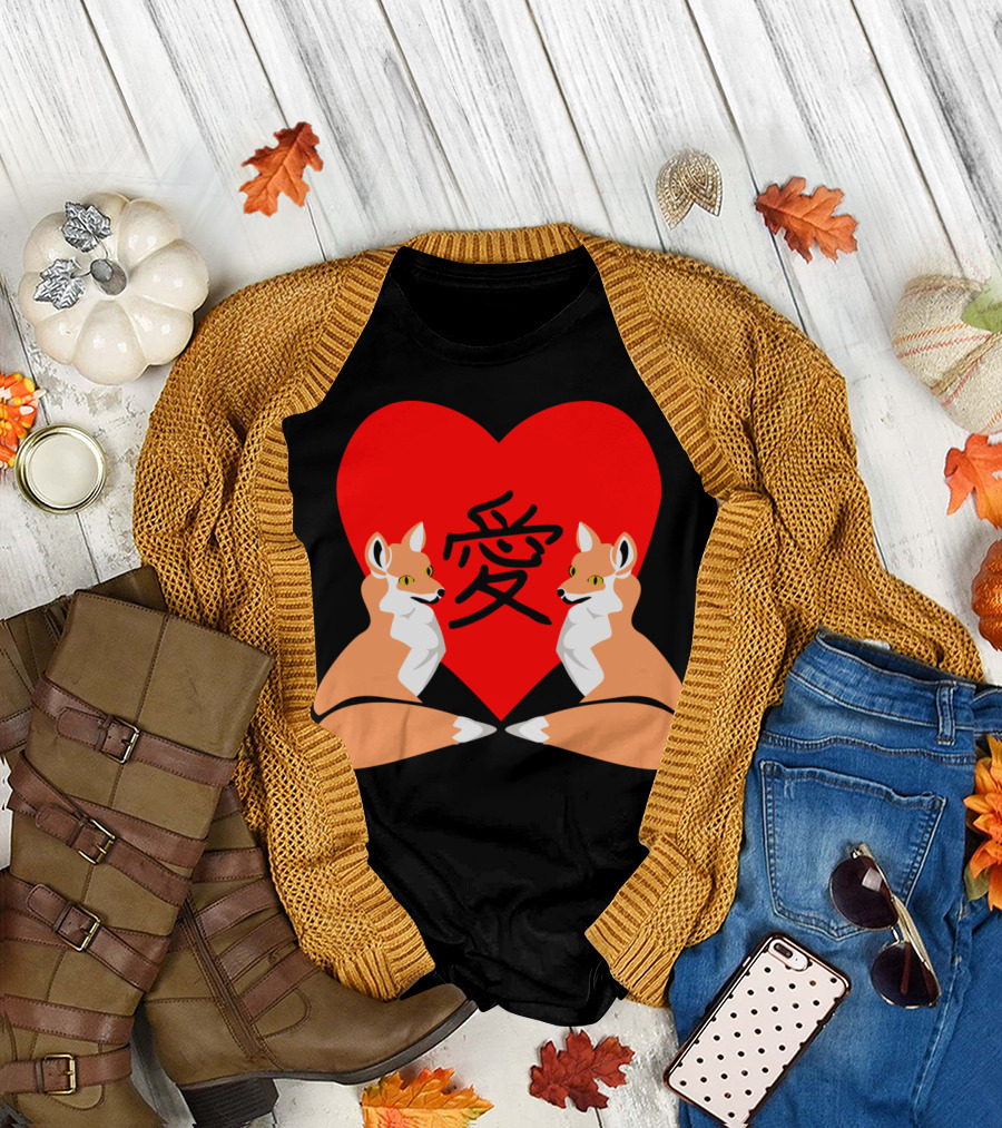 Cute Fox Love Ai Heart T-Shirt