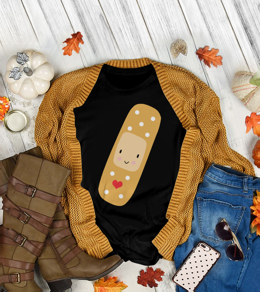 Cute Bandage with Heart and Smiling Face T-Shirt