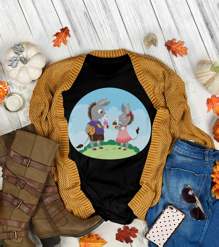 Basketball Donkey Siblings Enjoying Ice Cream in Summer T-Shirt