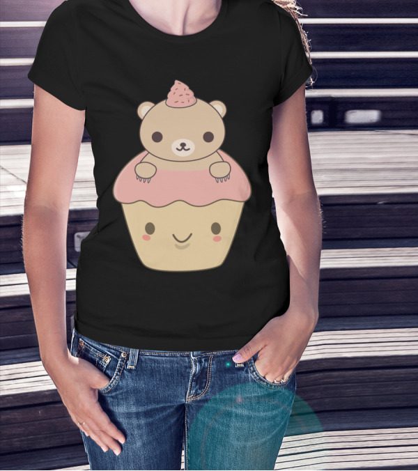 Brown Bear Cupcake Cute Dessert Character T-Shirt
