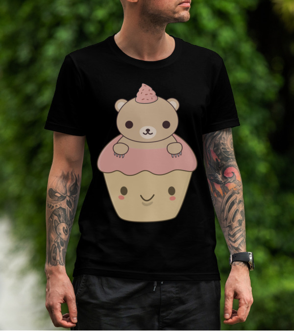 Brown Bear Cupcake Cute Dessert Character T-Shirt