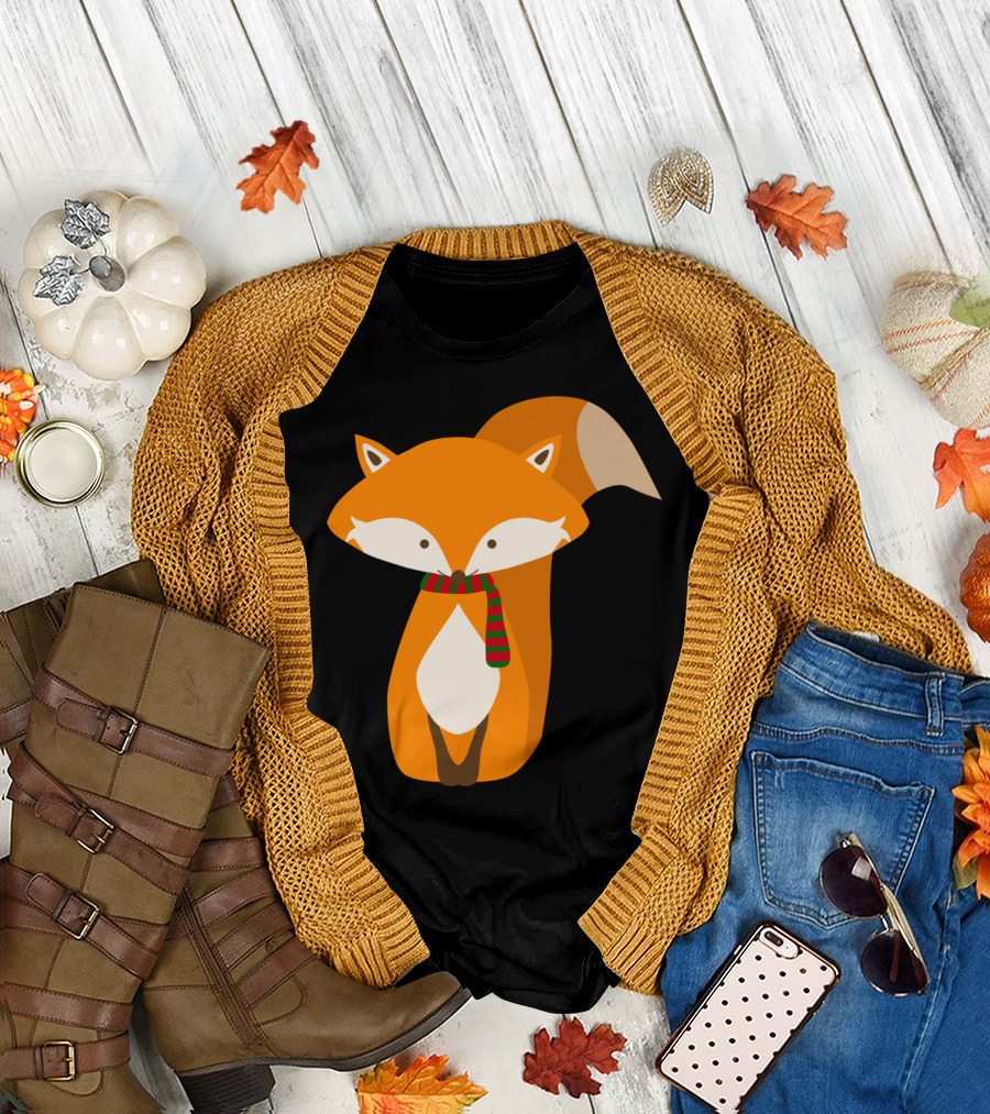 Fox with Festive Scarf Wintery Holiday T-Shirt