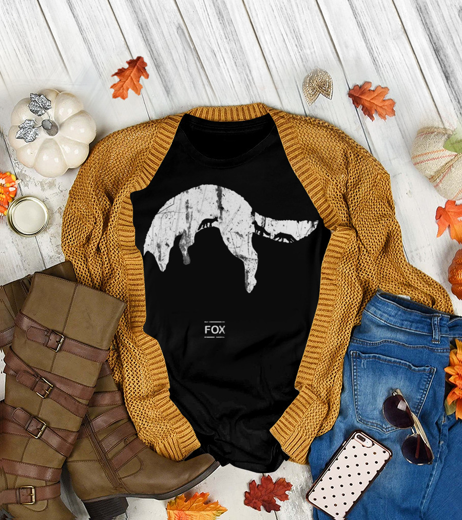 Fox Wildlife Dripping Silhouette Forest Scene T-Shirt