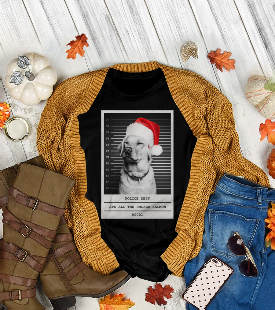 Police Dept Santa Dog Mugshot Ate All the Smoked Salmon T-Shirt