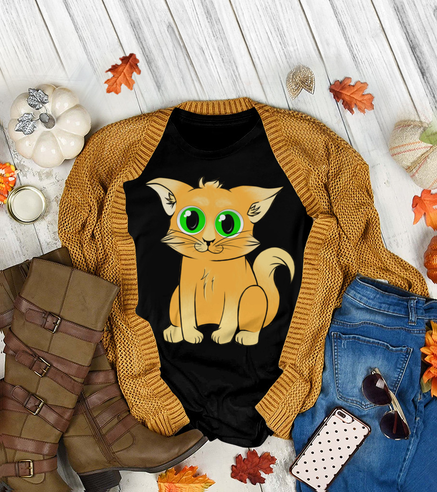 Cute Kitten Green Eyes Orange Fur T-Shirt
