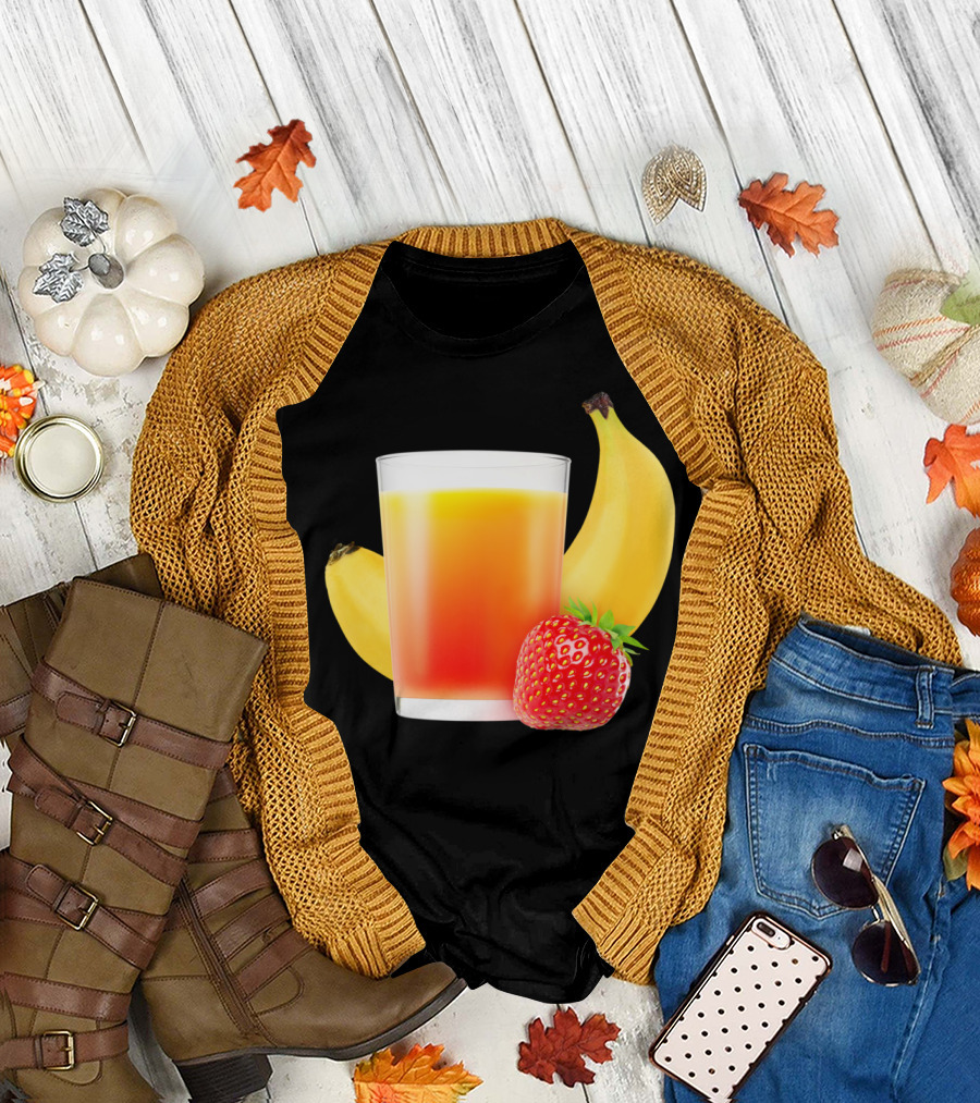 Banana And Strawberry Smoothie Drink With Fresh Fruits T-Shirt
