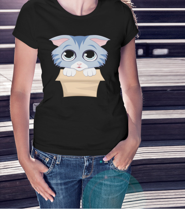 Cute Kitty In A Box Blue-Eyed Cat T-Shirt