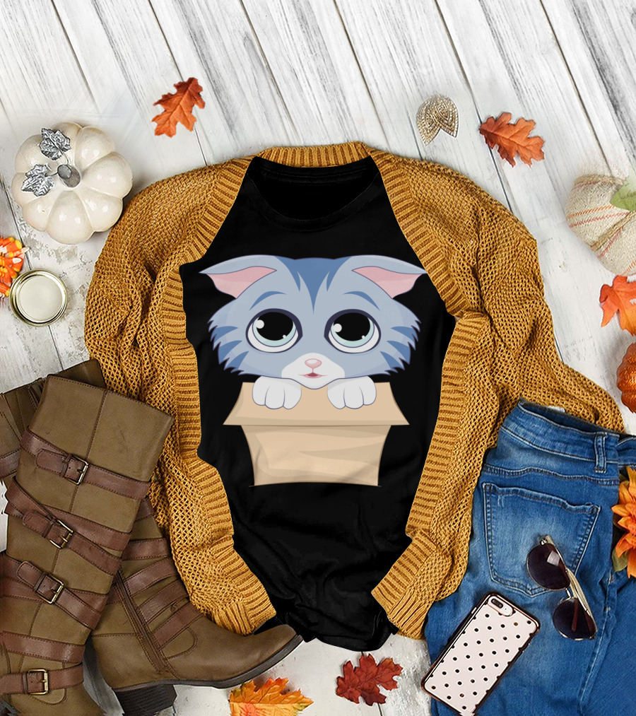 Cute Kitty In A Box Blue-Eyed Cat T-Shirt