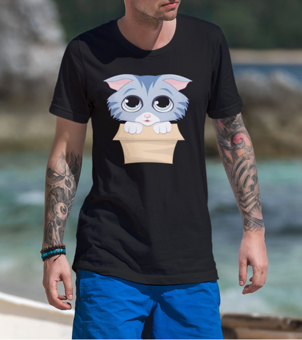 Cute Kitty In A Box Blue-Eyed Cat T-Shirt