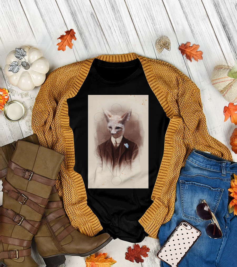 Foxy Fennec Gentleman with Geometric Background T-Shirt