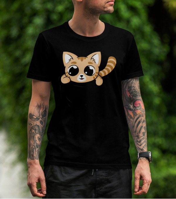 Cute Orange Cat In Pocket T-Shirt