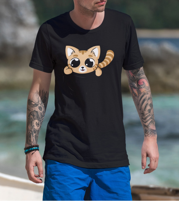 Cute Orange Cat In Pocket T-Shirt