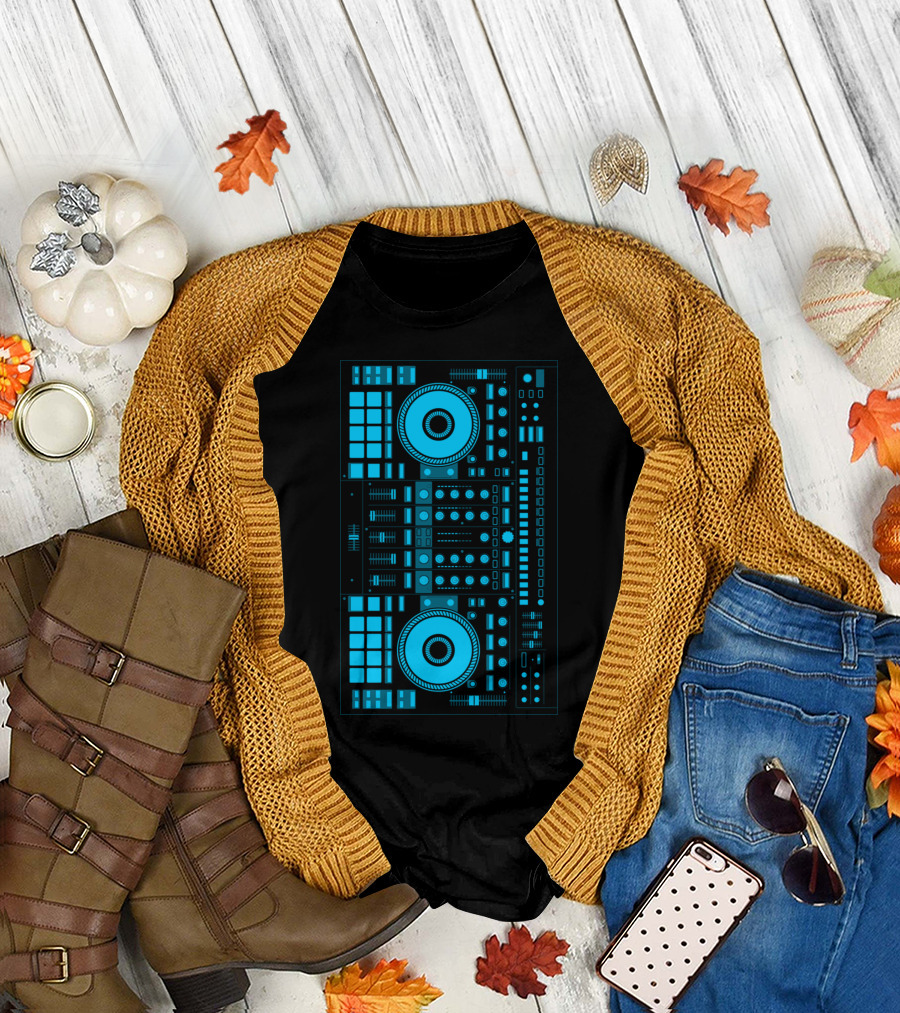 DJ Bluer Audio Mixer Neon Blueprint T-Shirt
