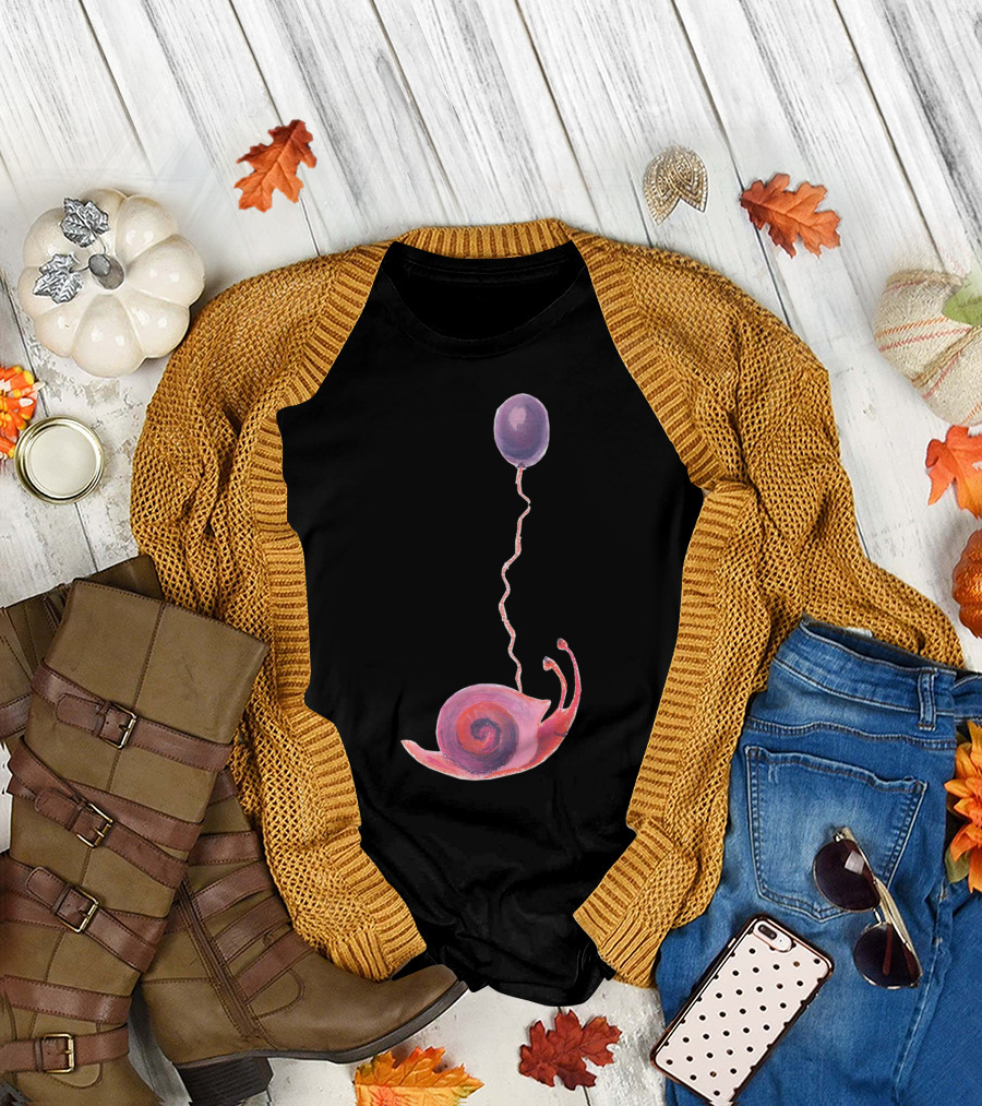 Cute Pink Snail Holding Violet Balloon T-Shirt