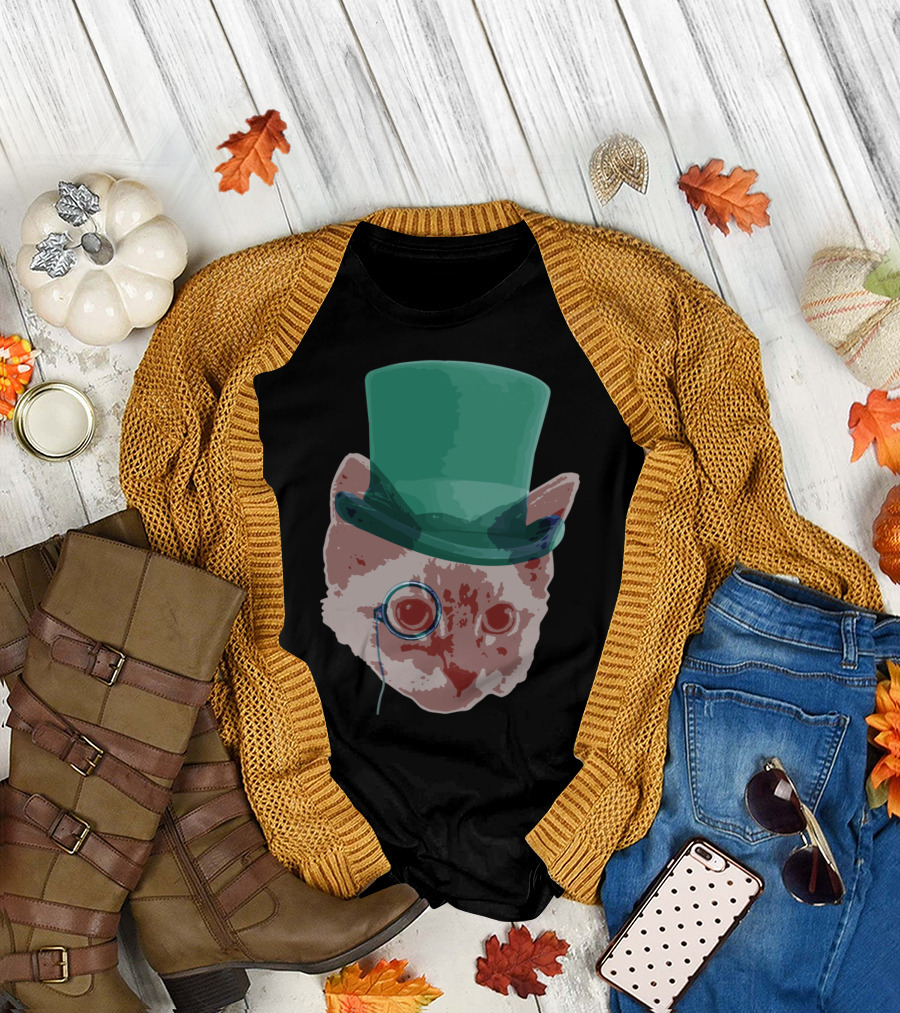 Classy Cat De Monocle Top Hat Cat T-Shirt