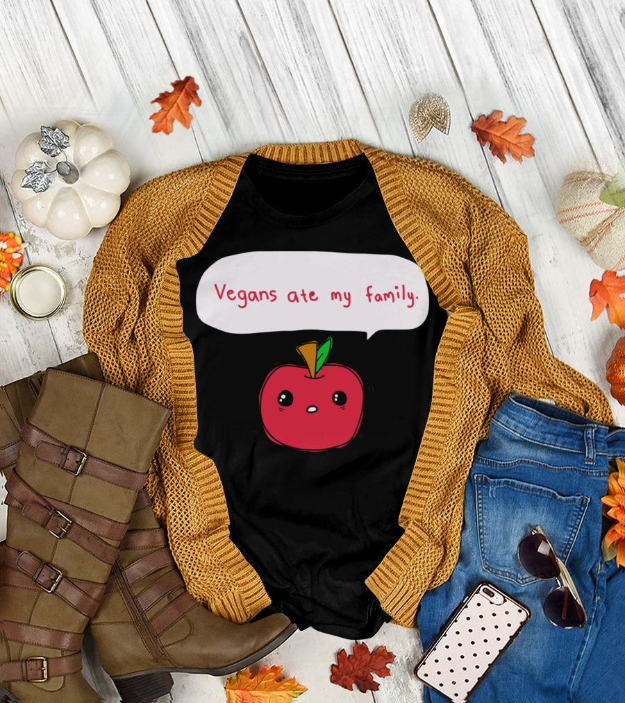 Vegans Ate My Family Cute Cartoon Apple T-Shirt