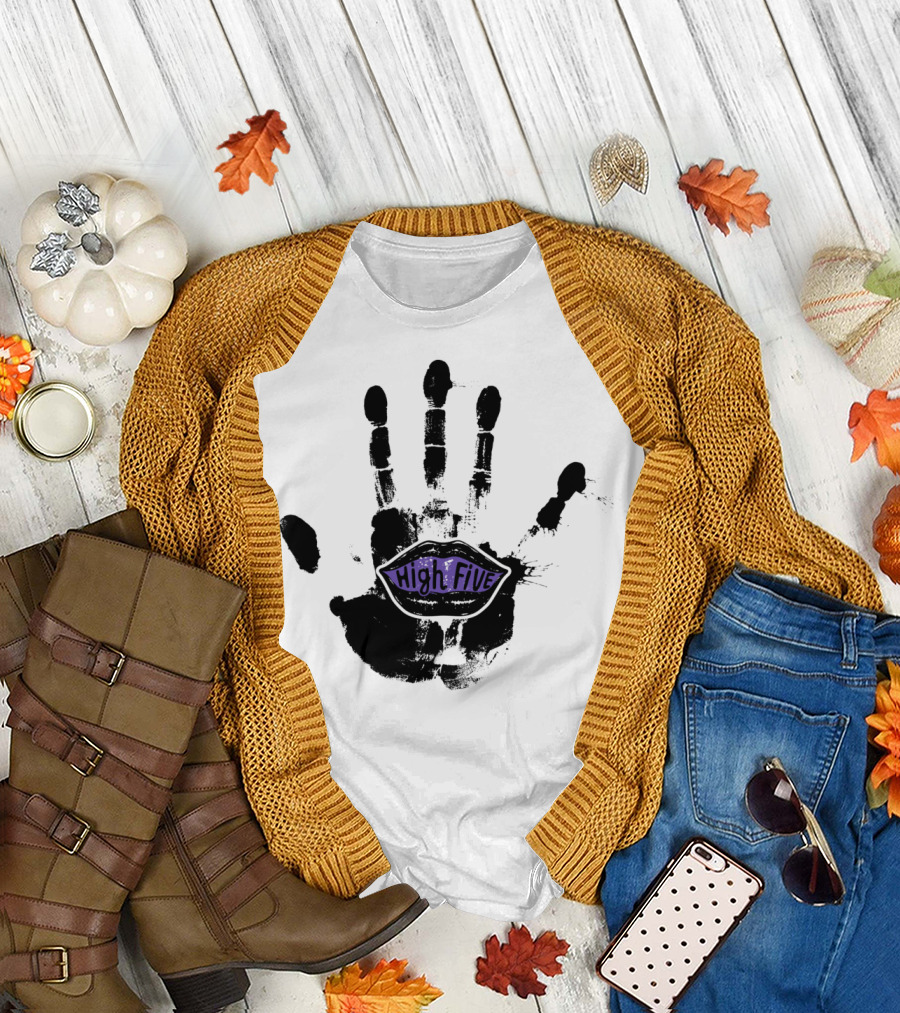 High Five Black Handprint with Purple Lips T-Shirt