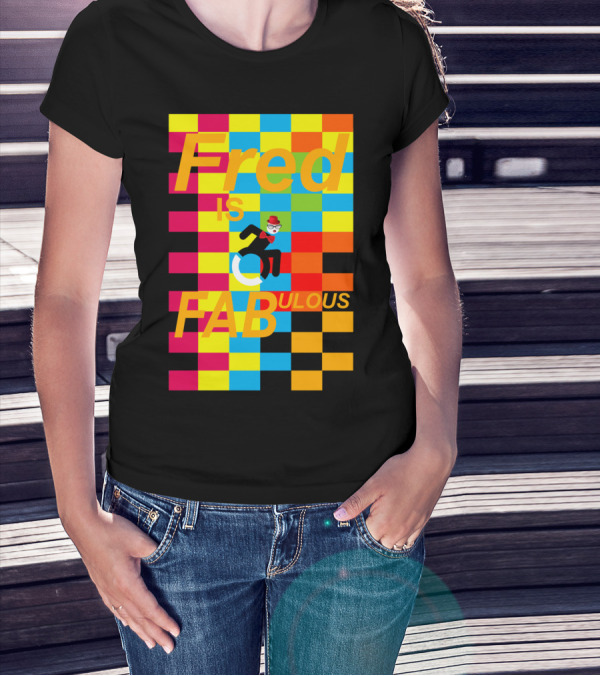Fred Is Fabulous Checkerboard Style With Stylish Wheelchair Character T-Shirt
