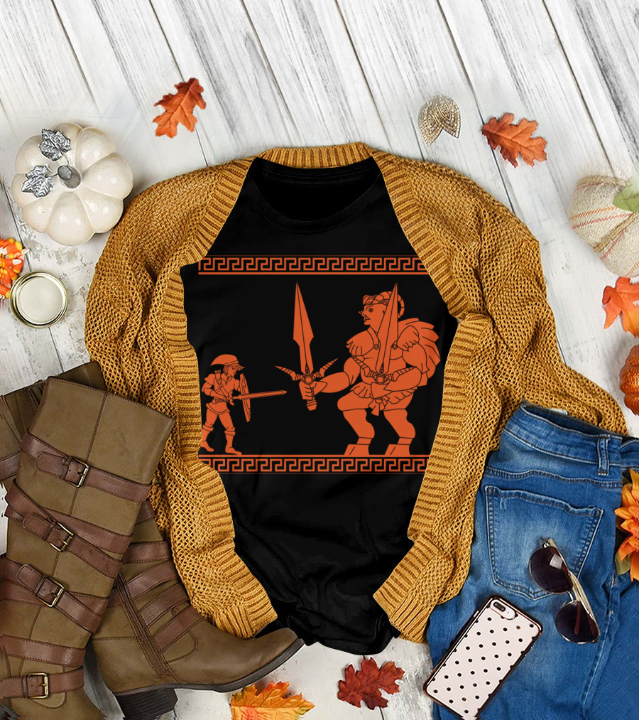 Battle of Courage and Power: Retro Warrior Duel T-Shirt