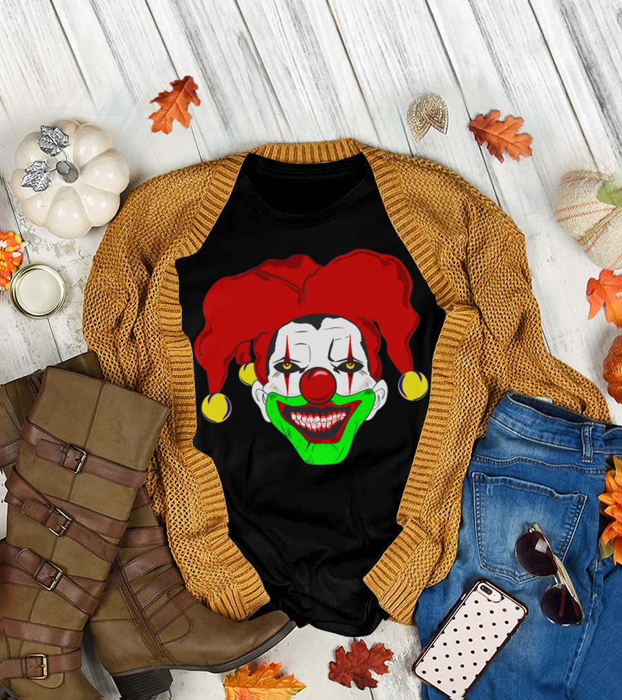 Clown Face with Red Hat and Green Smile T-Shirt