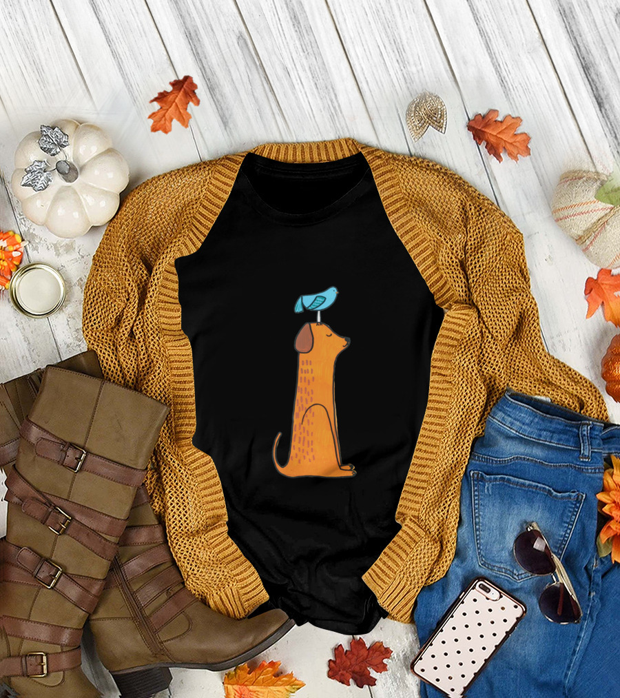 Dog And A Bird Balancing Calmly T-Shirt