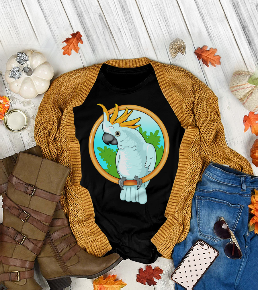 Cockatoo With Yellow Crested Perch Tropical Background T-Shirt