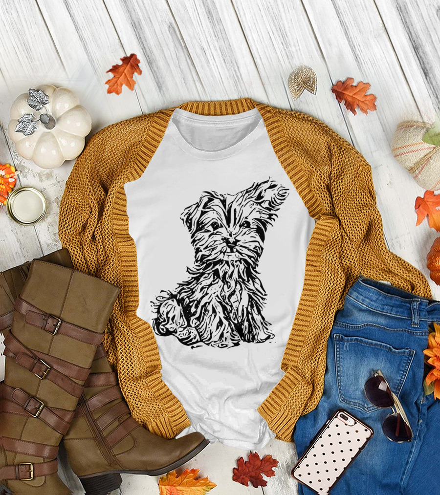 Dog Art Puppy Illustration in Black and Gray T-Shirt