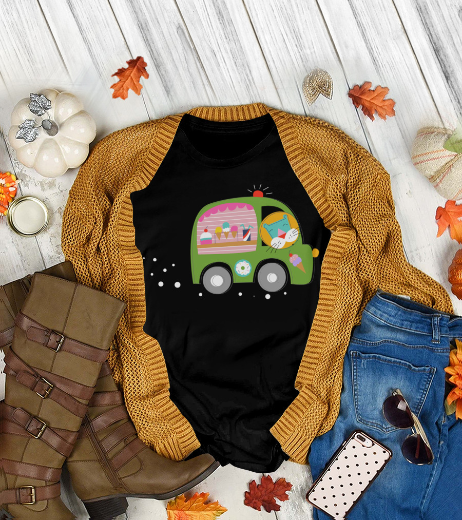 Ice Cream Truck Cute Cat Driving Sweets Vehicle T-Shirt