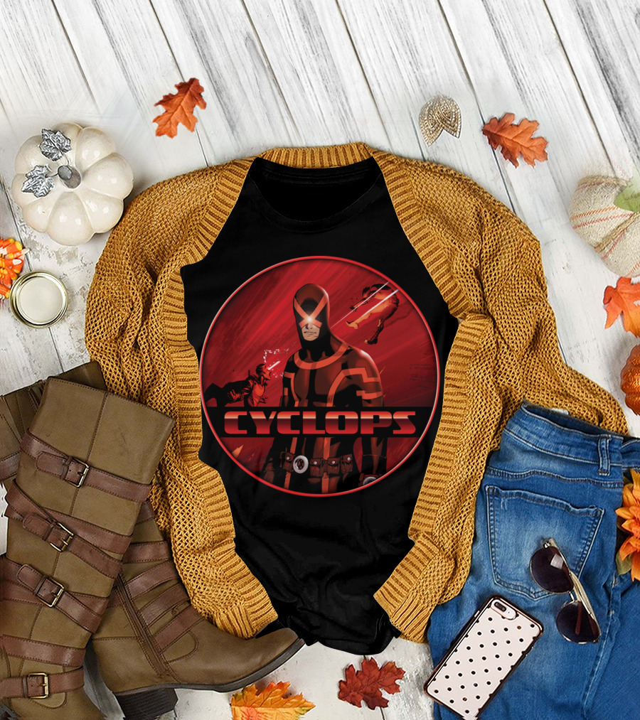 Cyclops Action Hero in Red Dynamic Scene T-Shirt