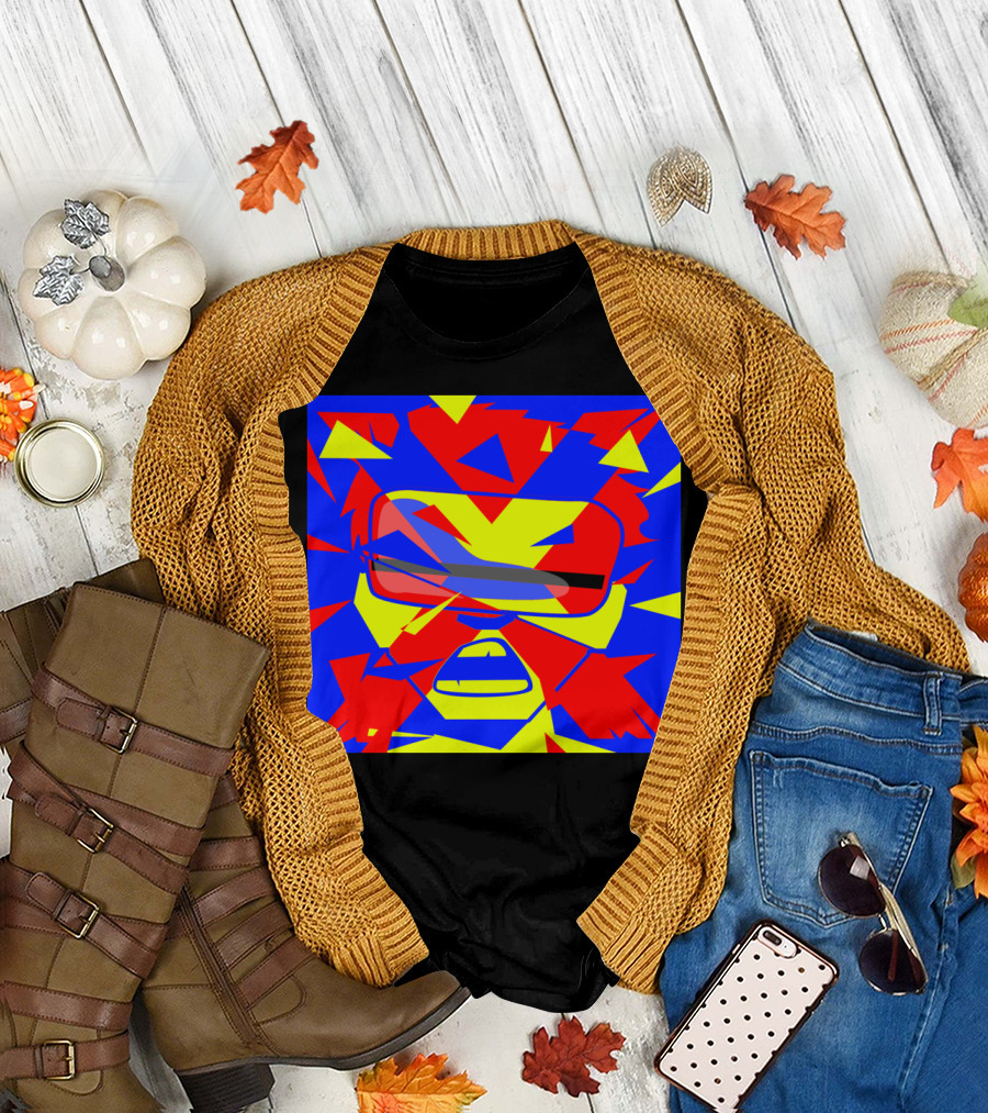 Virtual Nightmare Bear with Glasses Bold Abstract Geometric Mask T-Shirt