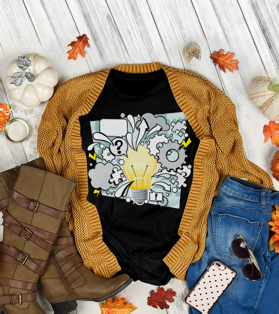 Creative Idea Lightbulb with Gears and Clouds T-Shirt