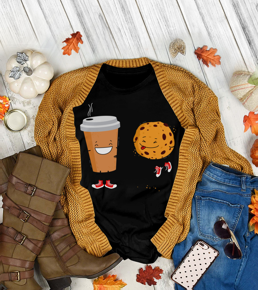 Coffee And Cookie Funny Cartoon With Sneakers T-Shirt