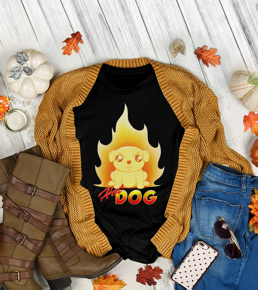 Hot Dog Fiery Puppy Flame T-Shirt