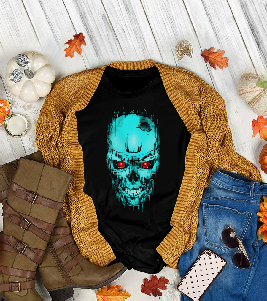War Machine Cybernetic Skull Red Eyes Relentless Face T-Shirt