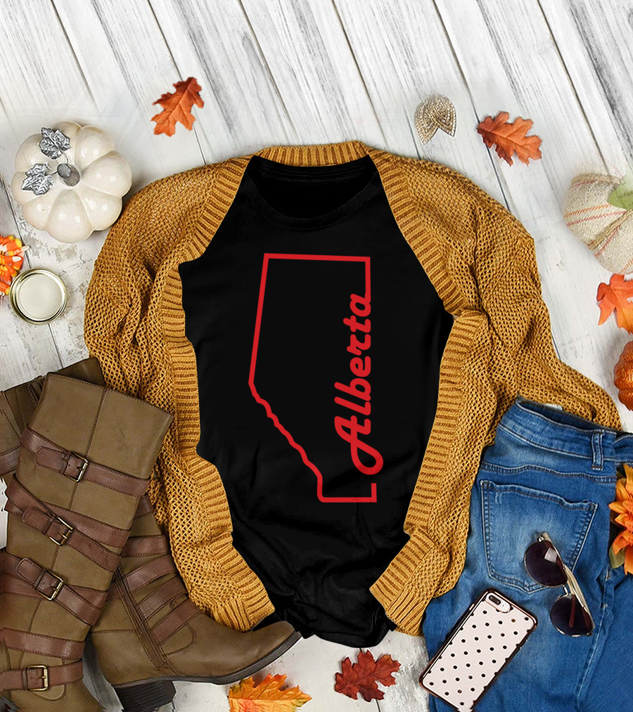 Alberta Province Outline Red Script T-Shirt